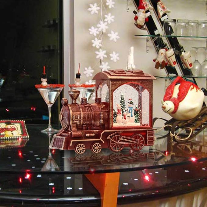 Wondise Lighted Christmas Snow Globes Musical Lantern with Timer, Battery Operated and USB Powered Spinning Water and Swirling Glitter Globe for Christmas Thanksgiving Holiday Decoration