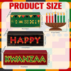 Yuntau 4 Pcs Happy Kwanzaa Table Decorations Kwanzaa Tiered Tray Decor Rustic African Candlestick Wood Block Tabletop Sign Gift Centerpiece Farmhouse Table Decor for Home Office Party Supplies