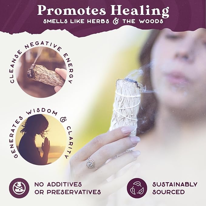 White Sage Smudge Sticks | California Sage Incense Sticks for Home Cleansing, Spiritual Smudging Rituals and Meditation | Sustainably Sourced 4 inch White Sage Bundle | Smudge Kit of 9