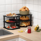 VERTORGAN 3 Tier Bamboo Corner Shelf(2 Pack),Dish Drying Rack,Plate Organizer,Kitchen Spice Rack for Countertop and Cabinet(Black)