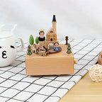 Natural Solid Wood Handcrafted Beech Wooden, Musical FigureTotoro/Carousel/Fairy/Ballerina Figurine,Rotating Hand Crank Mechanism Music Box,Musical Decorations (Prince and Princess)