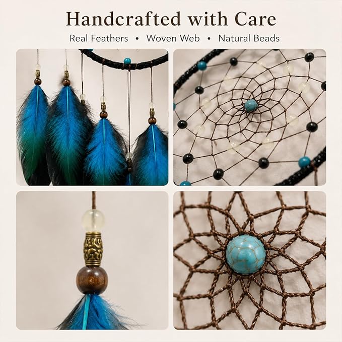 Dream Catcher for Boys Blue Dreamcatcher for Bedroom Handmade Feather Hanging Decoration Ornament Birthday Festival Craft Gift