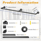 60 INCH Clothes Rack Wall Mounted, Industrial Pipe Garment Rack, Multi-Purpose Clothing Rod for Closet, Laundry Room, Retail Display, Black