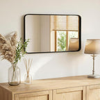 Sweetcrispy Bathroom Wall Mirror, 36x24 Inch Wall Mount Mirror for Over Sink, Modern Rounded Rectangle Vanity Mirrors with Matte Metal Framed, for Home Decor, Living Room, Bedroom, Black