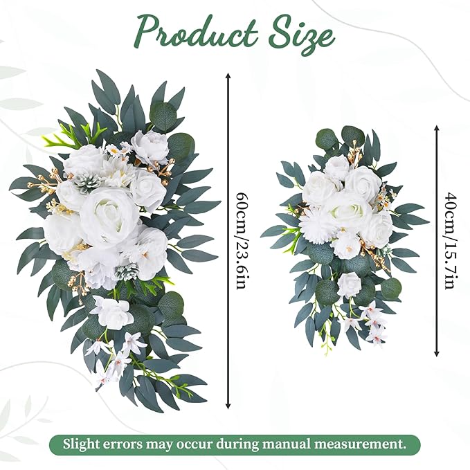 2 Pack Artificial Wedding Arch Flowers, White Flowers for Arch Backdrop, Wedding Decorations Faux Floral Swag, Reusable Flower Garland for Ceremony Reception Decoraction Table Home Isle Decor