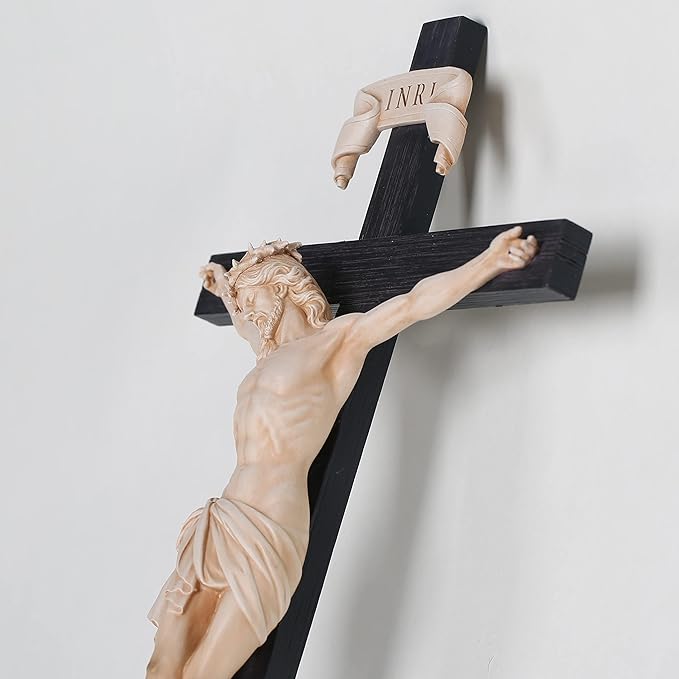 BC Catholic Crucifix Wall Cross, Elegant Modern Home Decor, Religious Gifts for House Warming, 16" H, Renaissance Sculpture Handmade by Buildclassic (Bone Beige)