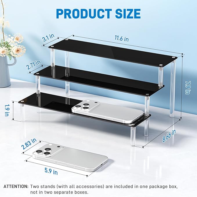 2 Packs Acrylic Display Stand Riser,3 Tier Perfume Organizer Cupcake Stand Acrylic Pop Shelves Holder,Black Desk Display Shelf for Figure,Trinket,Collectibles,Dessert Stands for Party Decor-11.6in