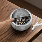 Windproof Ashtray with Lid - Heavy Duty Stainless Steel Ash Tray for Weed and Cigarettes, Smokeless Indoor Outdoor Table Top Cigarette Butt Disposal for Patio Home Office