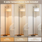 Ambimall 60" Floor Lamp for Living Room with 3 Color Temperatures, Beige Lampshade with Black Stripes, Tall Lamp for Bedroom Office, 9W Bulb Included
