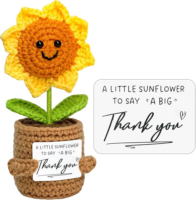 Thank You Gifts for Women Men - Crochet Sunflower Teacher Appreciation Gift for Her Him, Funny for Mom, Teacher, Sister, Emotional Support Small Cute Stuff Things, Collectible Doll