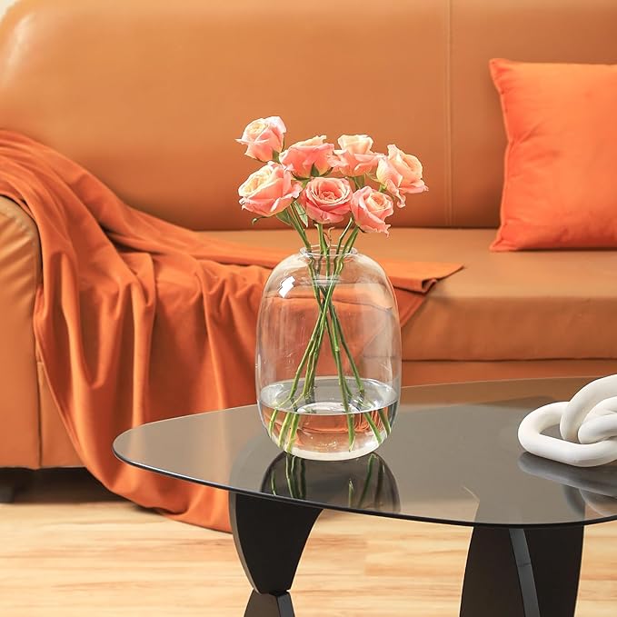 Large Glass Vase, 10 Inches Tall Glass Vases, Clear Glass Vase for Flower, Modern Round Vases for Living Room, Dining Table, Mantle, Shelf, Wedding, Office, Entryway