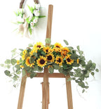 Artificial Sunflower Swag, 30Inch Decorative Flower Swag with Green Leaves Hanging Ornament Floral Swag Door Swag for Door Wedding Party Decoration