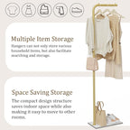 OUTBROS Coat Rack, Portable L-shaped Clothes Rack with Hook, Modern Hanger, Sturdy Freestanding Metal Clothing Rack, Used in Bedroom, Entrance and Living Room, 15.3 x 10.2 x 70.8 inch, Gold