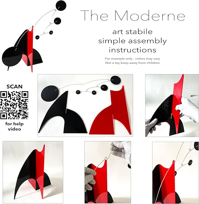 The Moderne Art Stabile in Black + Multi Colors 18"x16" Tabletop Kinetic Art Mobile Sculpture - mid Century Modern Modernist Style