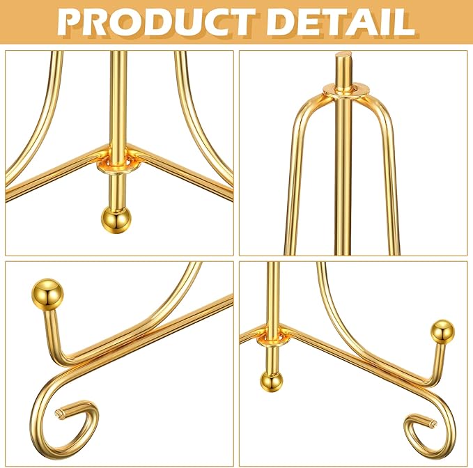 10 Pack 4 Inch Iron Plate Stands for Display, Plate Holder Display Stand, Gold Easel Stands for Photo, Picture Frame, Decorative Dish, Book and Tabletop Art (Gold, 4 Inch)