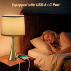 Touch Lamp for Living Room Bedroom, 21" Table Lamps Set of 2 with USB C+A Ports and White Lamp Shades, 3 Way Dimmable Gold Touch Bedside Lamps for Nightstand, 2 LED Bulbs Included