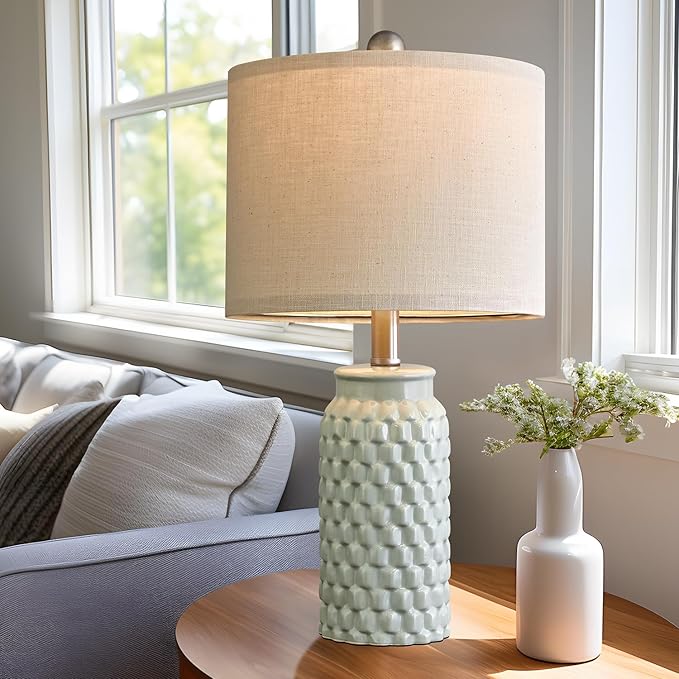 USumkky 20.5 inches Modern Ceramic Green Bedside Lamp Set of 2 for Bedroom Decor Farmhouse Table Lamp for Living Room Office Dorm