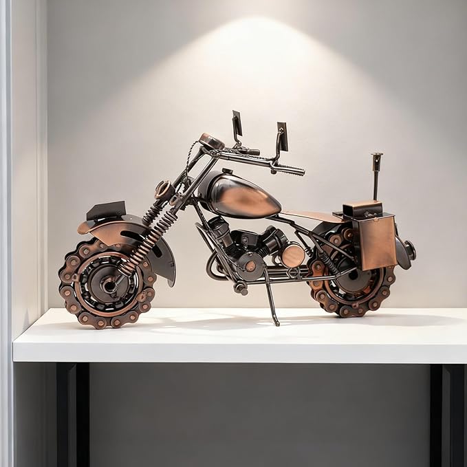 Motorcycle Gifts for Men & Women Riders, 11.8" Handmade Metal Motorcycle Model, Vintage Figurine & Desk Decor for Man Cave, Garage, Office & Home