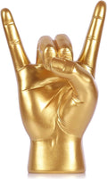 QIANLING 7.7" Gold Rock On Hand Statue, Modern Hand Gesture Sculpture, Rock Music Room Decor, Heavy Metal Party Accent Tabletop Figurine for Desk, Bookshelf, Mantel & Home Office