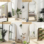 Prywot Arched Floor Mirror, 58 "x 18" Full Length Mirror Wall Mirrors Hanging or Leaning Arched-Top Full Body Mirrors with Stand for Bedroom, Dressing Room, Gold