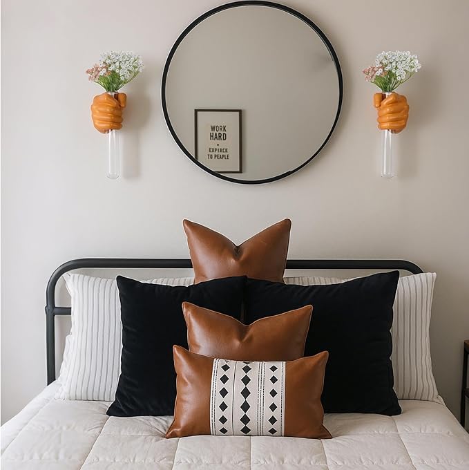 2 Pieces Wall Sculptures, Hands Vase Home Decor, Wall Mount Art Sculpture, Unique Wall Art Statue, Funky Flower Vase Decorations, Modern Eclectic Hanging Decor,Hands Statue (Orange(L+R))