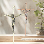 ACHIBANG 2 Pack Crucifix Wall Cross – Gold & Copper Catholic Jesus Crosses for Wall, 10" Metal Crucifix Decor for Blessing & Protection