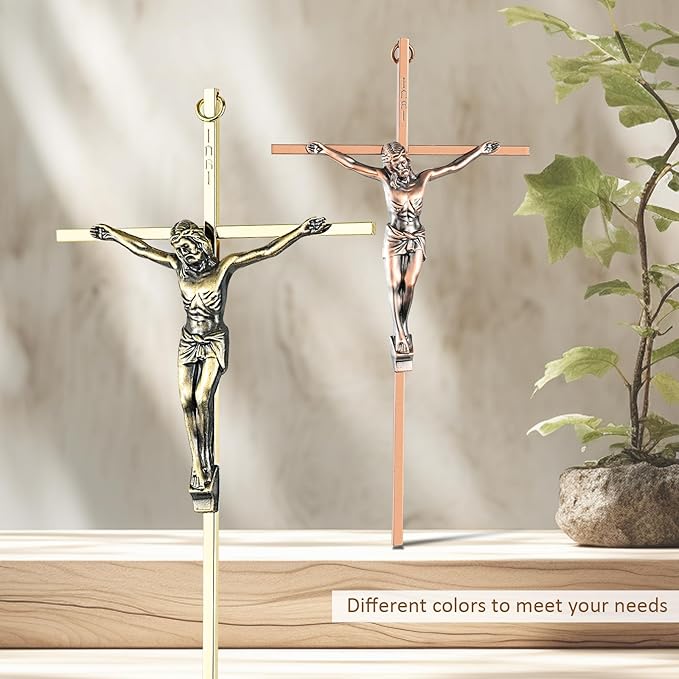 ACHIBANG 2 Pack Crucifix Wall Cross – Gold & Copper Catholic Jesus Crosses for Wall, 10" Metal Crucifix Decor for Blessing & Protection