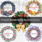 2 PCS Wreath Hangers for Front Door, 15" Wreath Hanger, Indoor or Outdoor Over The Door Wreath Hook Hanger for Easter Spring Halloween Xmas Wreath Decorations, Steel Material, 20lb Load Bearing（White）