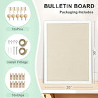 DOLLAR BOSS Cork Board Bulletin Board with Linen Double-Sided 30" x 20" Linen Corkboards for Walls Picture Display Vision Board for Office Home School Framed Picture Pin Board, 20 Pushpins 10 Clips