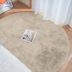 Camel Washable Shag Area Rugs for Living Room Small Plush Faux Bunny Shaggy Fur Round Rugs 4ft Cute Room Nursery Rug