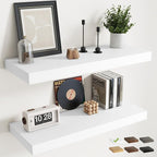 36 Inch Floating Shelves for Wall Set of 2, 12"D Wood Grain Bathroom Shelves with Invisible Brackets, Easy Install Engineered Wood Storage Shelves for Kitchen, Living Room, Bedroom, White Finish