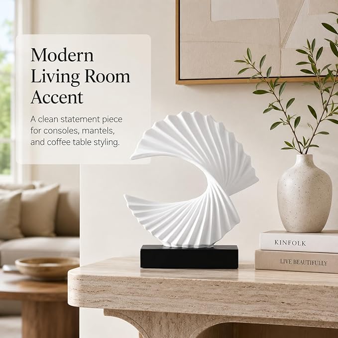 White Wave Sculpture, Modern Ocean Wave Home Accents, Resin Art Statue for Shelf, Coffee Table, TV Stand Adornos Modernos