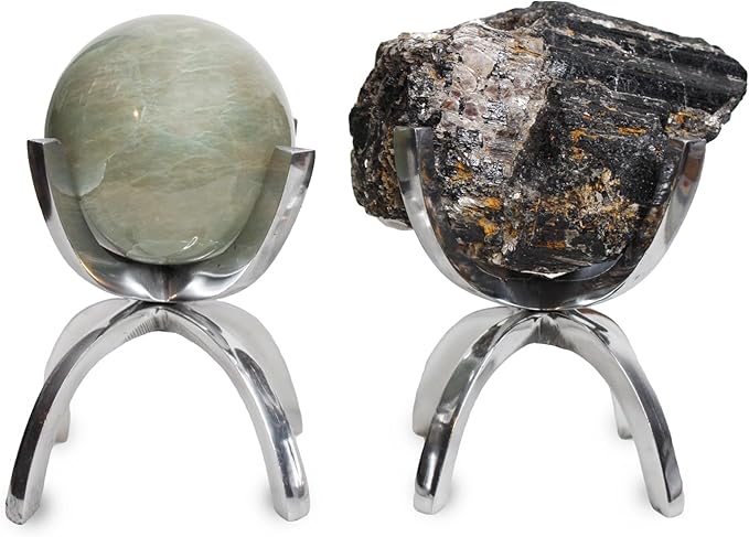 My Shelfie - Modern Silver Claw Rock Display Stand, Crystal Holder with Invertable Design, Crystal Display Holds Crystals From 2-3 Inches, Handmade Aluminum Rock Stands for Display, Large