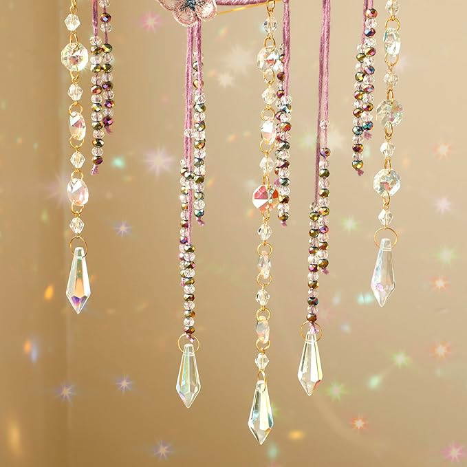Artilady Butterfly Dream Catchers with Crystals - Large Boho Purple Moon Dream Catcher Wall Decor Home Decorations Girls Kids Baby Bedroom Room Decor Christmas Birthday Teen Girl Boys Gifts