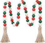 Christmas Wood Bead Garland,39in Farmhouse Beads with Tassels Tiered Tray Decor Wall Hanging Home Ornaments for Christmas Tree Decorations