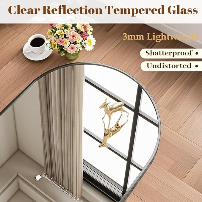 Dewfig Arched Full Length Mirror, 81"x41" Large Floor Mirror with Stand, Oversized Full Body Mirrors for Leaning or Hanging, Wall Mounted Mirrors for Bedroom, Living Room,Dressing Room, Black