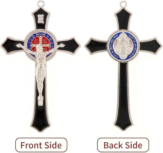 TALPGOD 7 Inch St Benedict Crucifix Black,Crucifix Wall Cross for Catholic Decor,Jesus Christ Hanging Cross Wall Art Decor,Escapularios Catolicos,Saint Benedict Medal for Home Decoration
