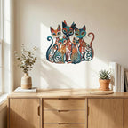 Wesiti Cat Wall Art Decor Iron Wall Sculptures Decor for Cats Lover 13.58 x 12.40 Inches Colorful Mid Century Cat Retro Signs for Home Living Room Bedroom Kitchen Office(Timeless)