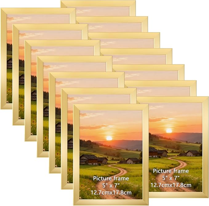 5x7 Gold Picture Frames Set of 12 for Displaying 5 x 7 Photos, Multi 5x7 Frames Collage for Wall or Tabletop, Horizontal or Vertical Display