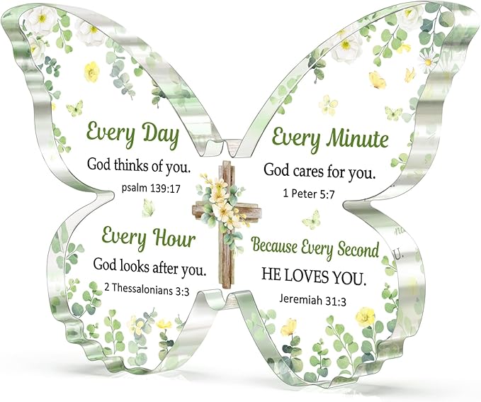 Christian Gifts for Women Faith, Butterfly Acrylic Plaque Sign, Religious Gifts for Women on Mothers Day Birthday Christmas, Spiritual Present for Female Friend Family, 5x3.8x0.5 Inch - Green