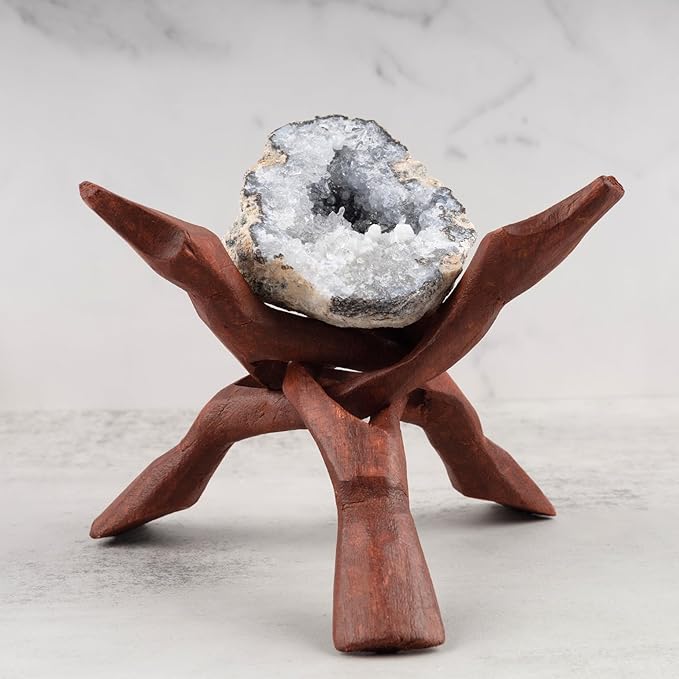 Wish Well Extra Large 8" Wooden Tripod Stand - Hand-Carved Room Decor Holder ~ Ideal for Abalone Shell, Decorative Bowl, Crystal Ball, Sphere, Geode ~ Wood Display Stand & Perfect Crystal Holder