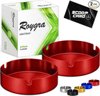 roygra Ash Tray (2 Pack), Outdoor Ashtray for Outside Patio, Stainless Steel Ashtrays for Cigarettes with 3 Holder, Smoking Accessories, Home Décor, Ashtrays for Smokers Indoor - Red, Large