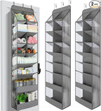 Yecaye 2 Pack 8 Tier Over the Door Organizer Hanging with Large Pockets, Back Door of Storage for Nursery, Closet and Bathroom, Partition Behind Door Shoe Organizers Shelf with Baby Clothes, Grey