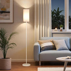 Floor Lamp, Pole Lamp with Foot Switch, Modern Standing Lamp Shade, Minimalist Freestanding Lamp (Bulb Not Included), for Living Room, Bedroom Office ETL Listed, White and Beige WE07LD05