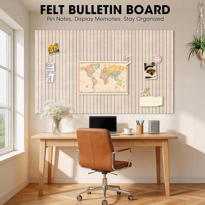 Large Cork Board for Walls 59" x 36",15 Pack 12"X12"Felt Bulletin Board Tiles with 120 Adhesive Tabs,Cork Board Alternative for Office Decor, Push Pin Board Wall Organizer-Oatmeal