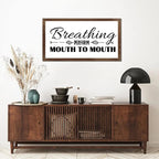 Family Lettering 12x22in Wood Framed Sign with Encouragement Quote Breathing Perform Mouth to Mouth Apricot Frame Wooden Plaque Housewarming Gift for Cottage Office Farmhouse Porch Wall Decor