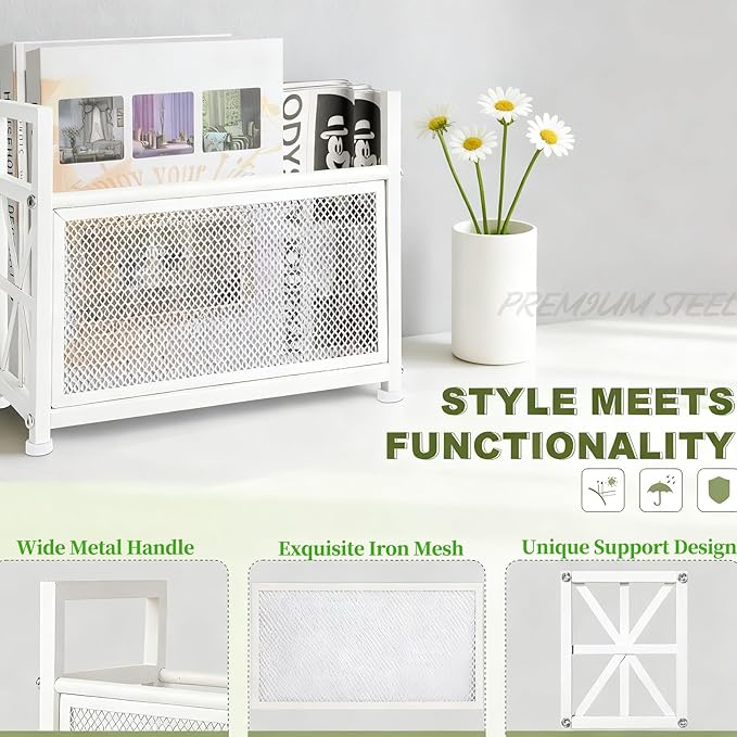 Magazine Holder Floor, White Magazine Rack, Metal Magazine Rack Floor, Mesh Magazine File Holder, Magazine Stand for Desk, Mesh Magazine File Holder, Magazine Newspaper Storage Basket