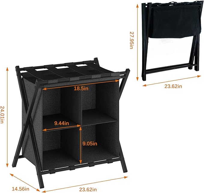aboxoo Luggage Rack with storage, Guest Room Folding Suitcase Stands, Holds up to 120 lb, Space Saving Suitcase Holders for guest room, Bedroom Hotel, Black