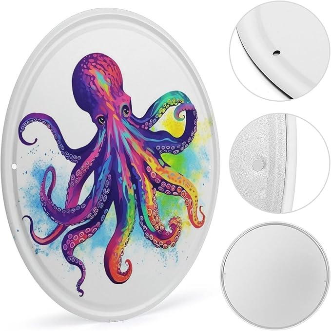 Wall Picture, with Colorful Octopus Printed Circular Iron Hanging Picture,Wall Art Decor,Home for Bedroom Living Room Bathroom Decor,Iron Painting 11.8X11.8 in