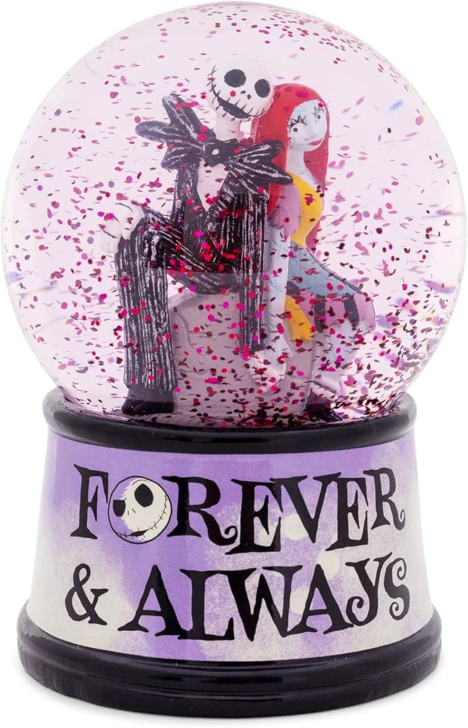 Disney The Nightmare Before Christmas Forever & Always Light-Up Snow Globe with Swirling Glitter Display | 6 Inches Tall